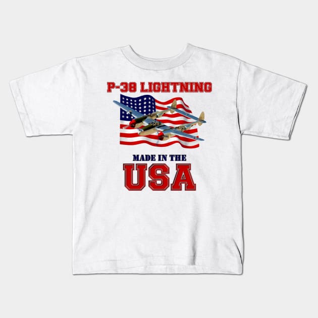 P-38 Lightning Made in the USA Kids T-Shirt by MilMerchant